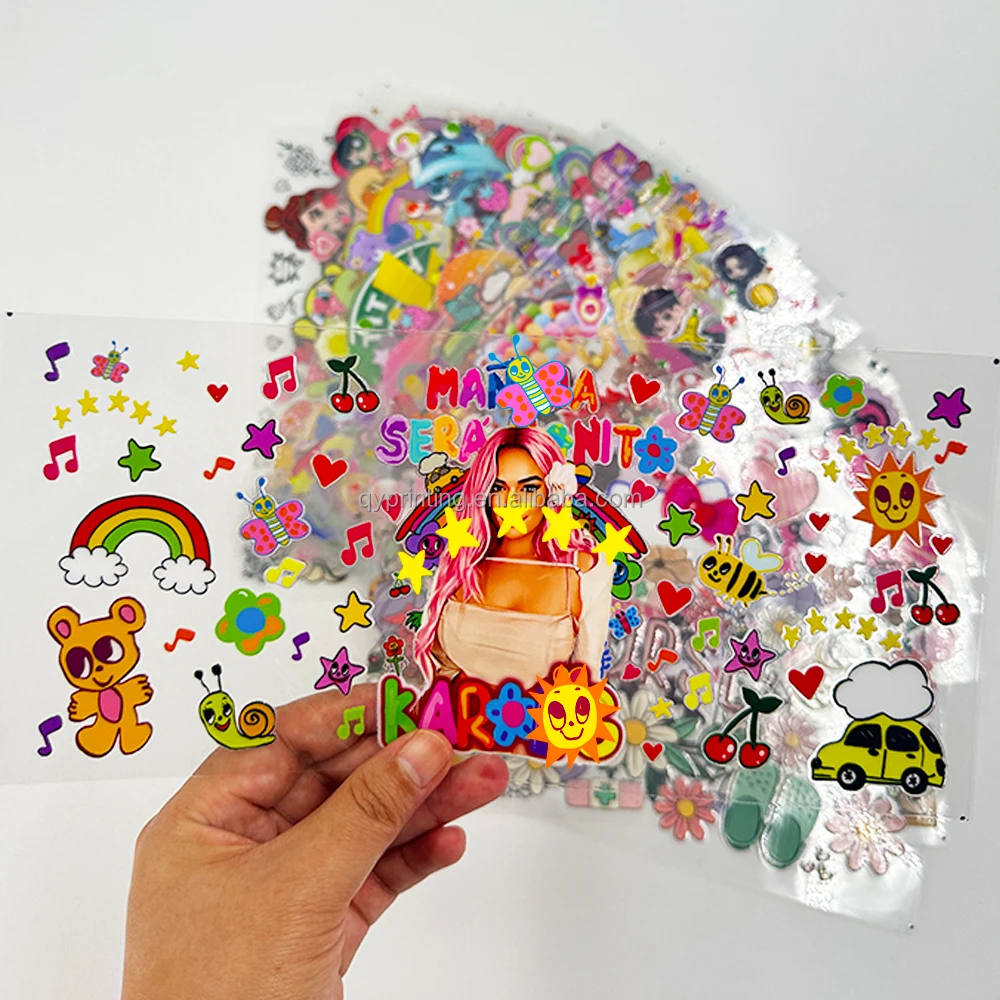 Factory Hot Sale Good Quality Ready To Ship Cartoon Transfer Logo Sticker Vinyl UV DTF Cup Wrap Transfers 16oz For Glass Cups