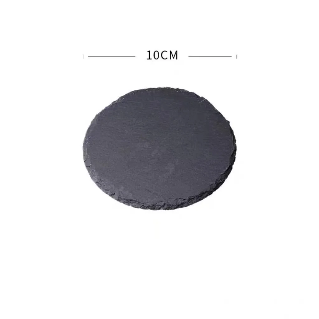 Round Slate Stone Plates Restaurant Sushi Stone Tray Wholesale Dinner Plate Black Serving Dishes For Catering Hotel