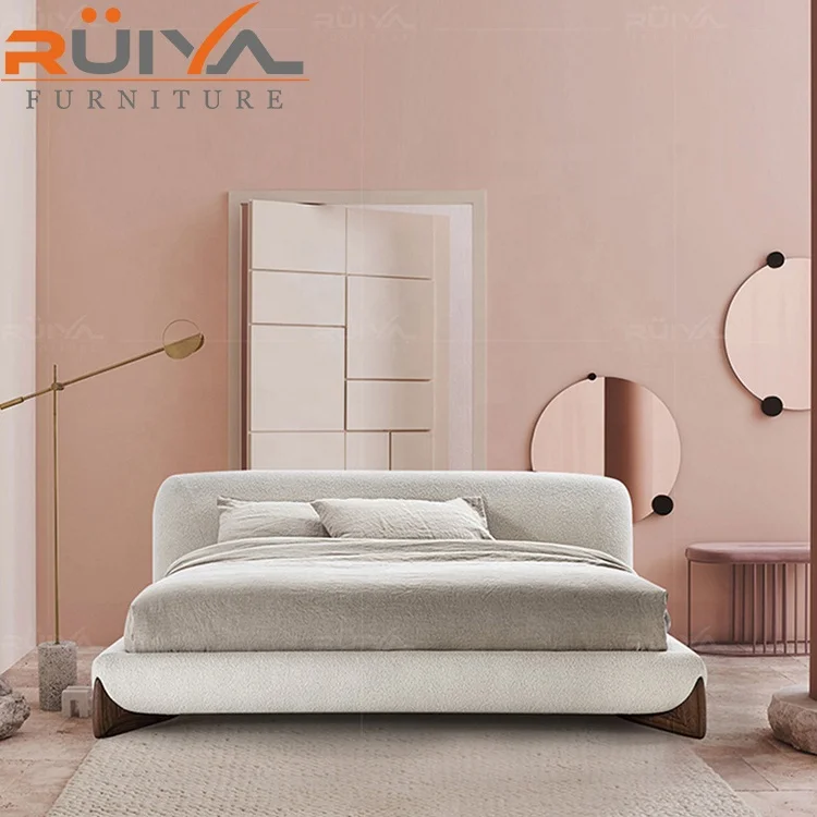 Stylish bedroom furniture modern upholstered walnut leg upholstery fabric beds luxury berber fleece fabric double bed