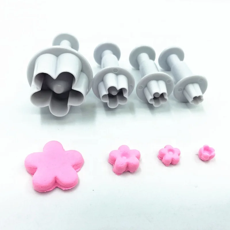 DIY Popular 3pcs Little Flower Shape Plastic Plunger Fondant Cutter Set Cake Decorating Tools