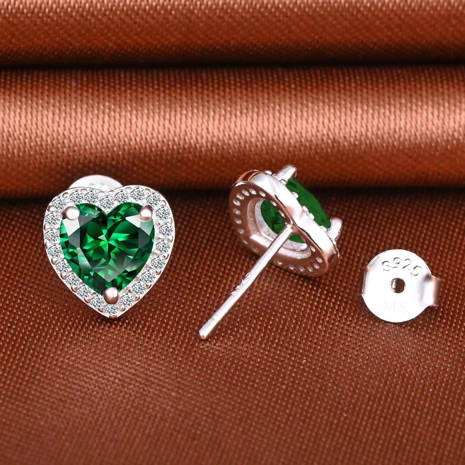 Luxury Birth Stone 925 Sterling Silver Heart Gem Stone Earrings