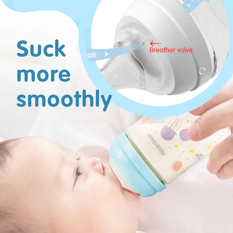 Stock High quality glass milk bottles wide mouth anti bloating newborn milk bottle breastfeeding glass bottle gift packaging set