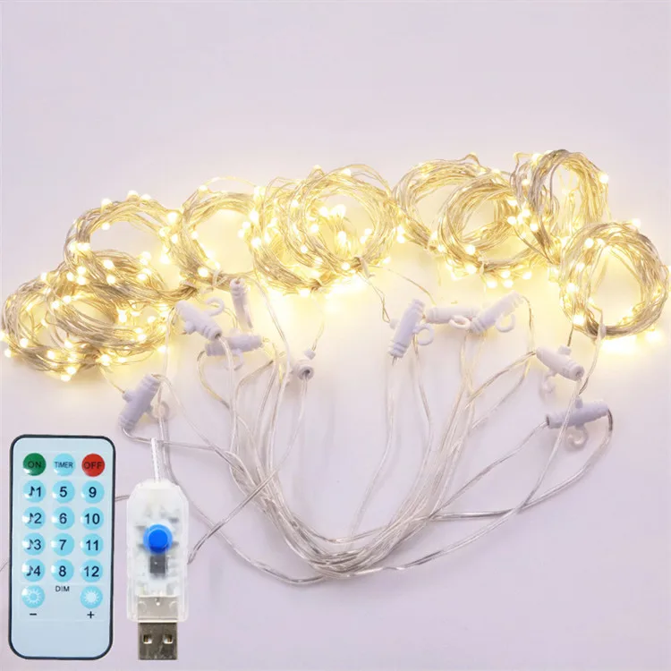 Twinkle USB Powered Music and  Voice Active Curtain Light 3*3m 300LED Copper Icicle Curtain 12 Modes Lights With Remote Control