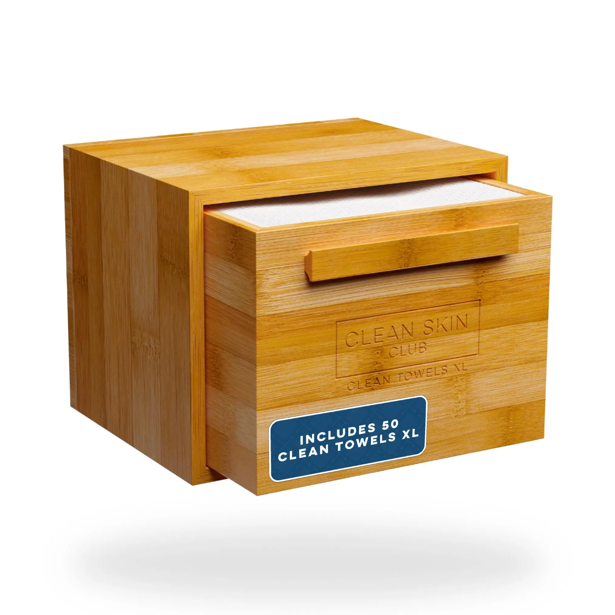 Luxe Bamboo Box with Drawer & Towels XL, Face Towel, Disposable Makeup Remover Dry Wipes, Facial Bamboo Container Drawer