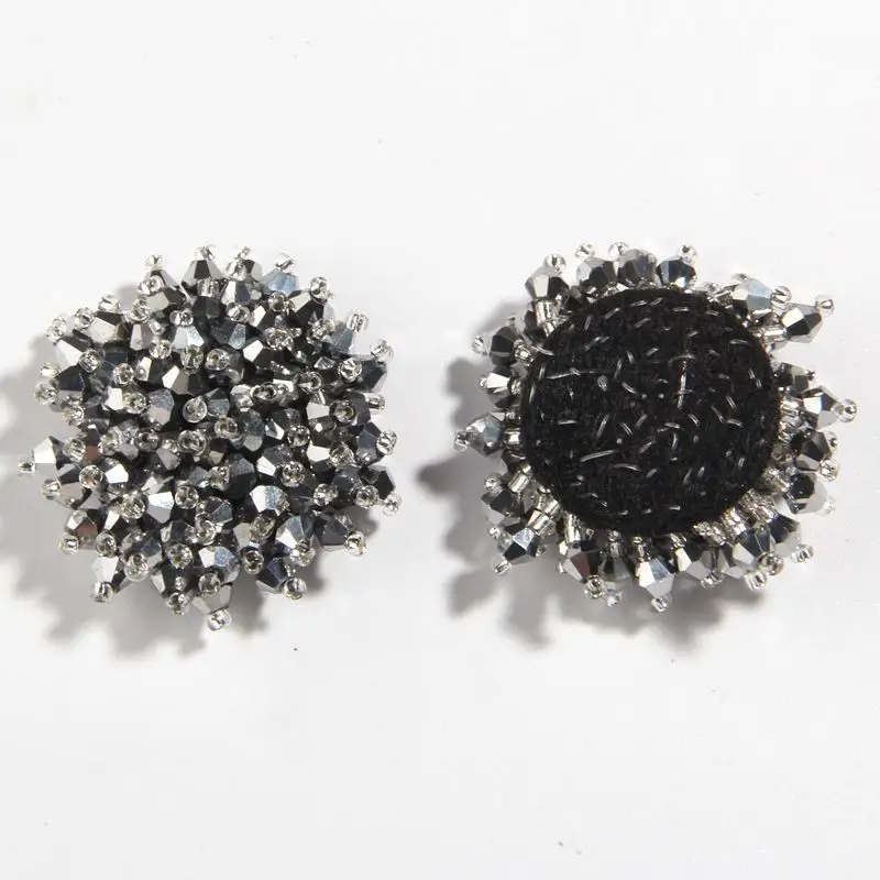 10PCS/Bag 37MM Flower Bead Patch Acrylic Crystal Rhinestone Pearl Embellishment Cloth Felt Applique For Bags Shoes Sew Hair