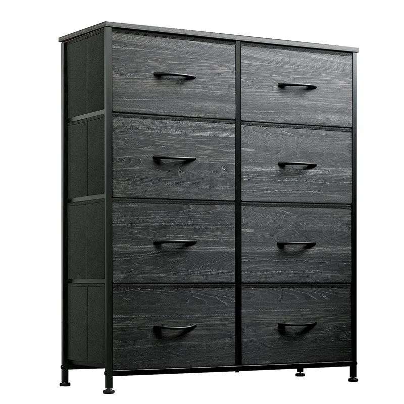 Wood Double Dresser Chest  With 8  Fabric  Drawers for Living Room Rustic Brown