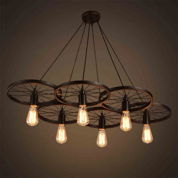 Retro Nostalgic Wheel Style Lamp Iron LED Pendant Light Chandelier Ceiling Luminaire