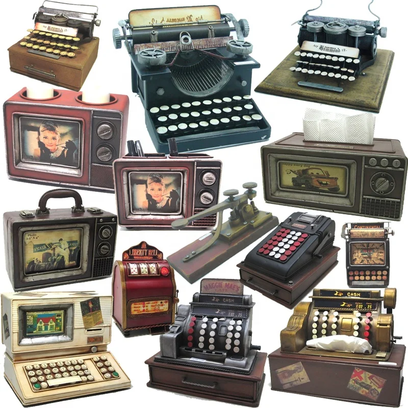 Custom Vintage Metal Cash Register Model Antique Computer TV Typewriter Telegraph Transmitter Retro Prop For Home Pub Decoration