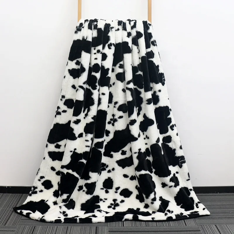 Мягкое и удобное одеяло из меха кролика Рекс, одеяло из жаккардового искусственного меха с изображением Коровьих пятен, длинное одеяло