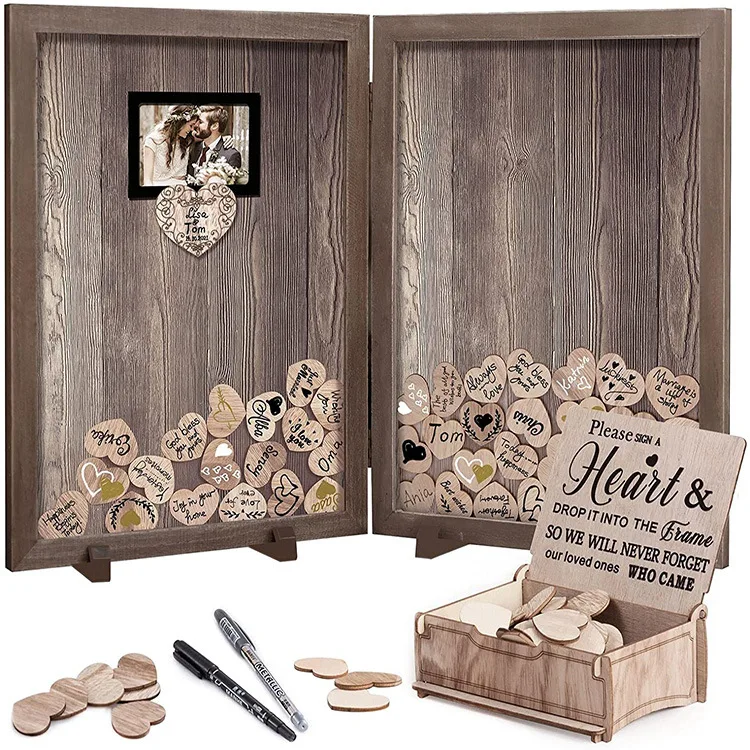 Wedding Party Decoration Guests Unique Elegant Wooden Precious Memories Personalized Wedding Guest Book For Sale