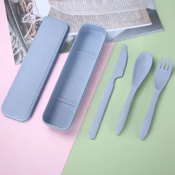 Eco-friendly Wheat Straw Spoon Fork Knife Set Cutlery Camping Plastic Travel Flatware Sets Portable