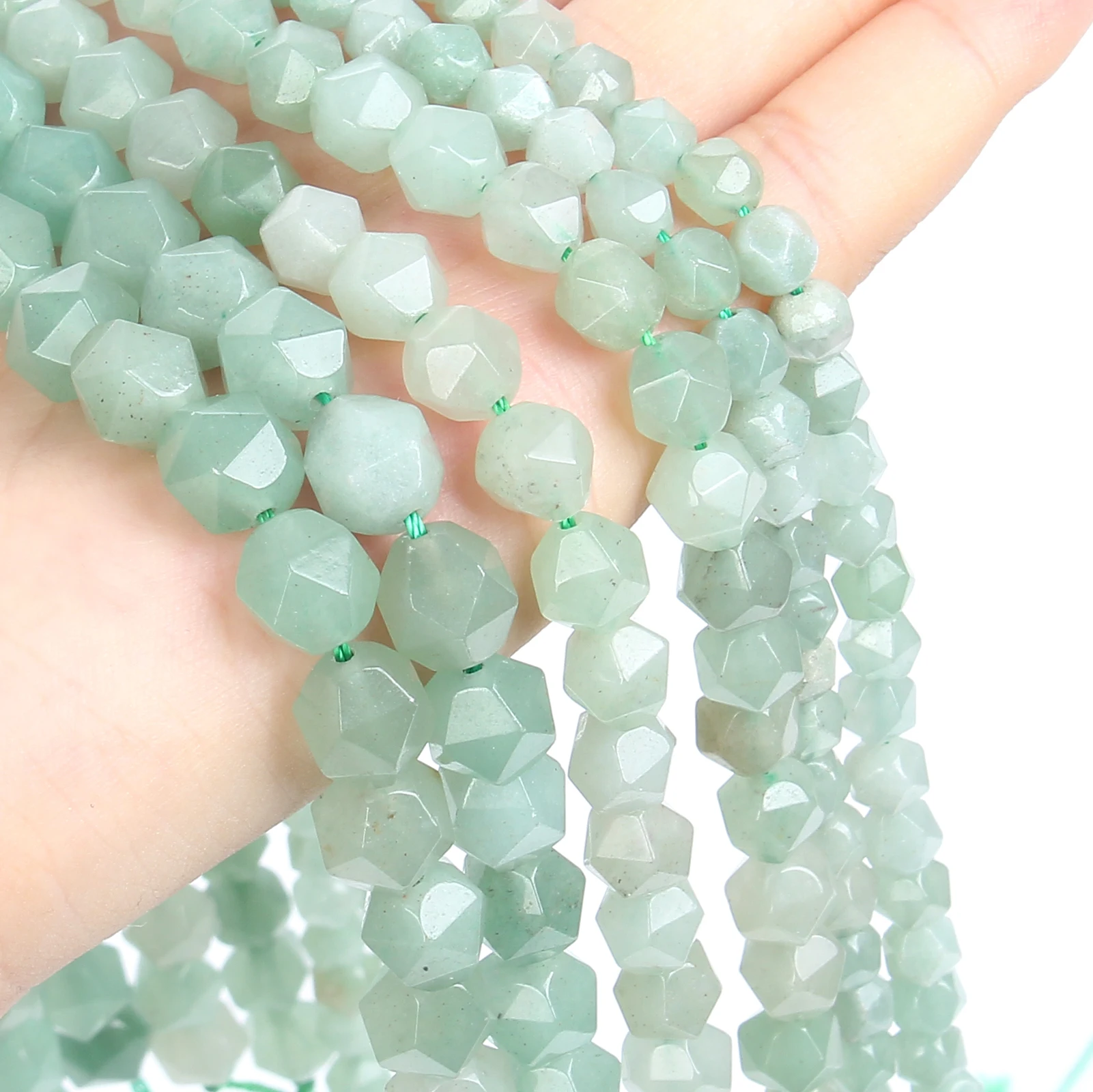 Olive Shape Faceted Green Aventurine Stone Beads Natural Stone Beads Round Loose Beads For Jewelry Making DIY Bracelets Handmade