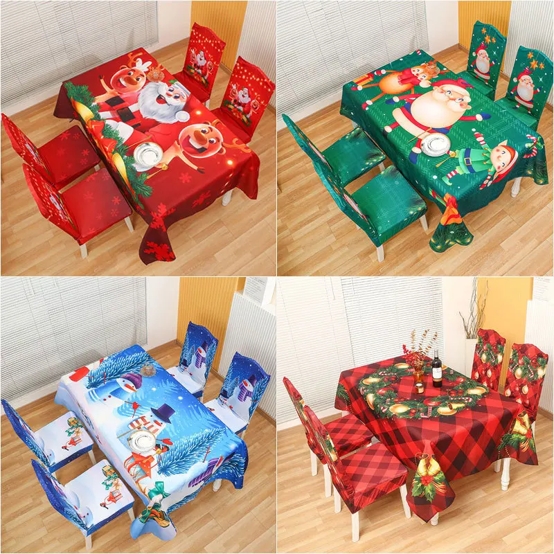 Christmas Decorations Christmas Chair Santa Tablecloth Oil-Proof and Waterproof Covers Christmas Tablecloth Chair Cover Set