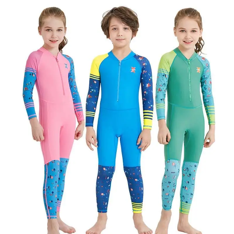 One Piece Wetsuit Unisex Protect UV Long Sleeve Child Kids Full Swimsuit Zipper Swimwear Bikini For Children Kids