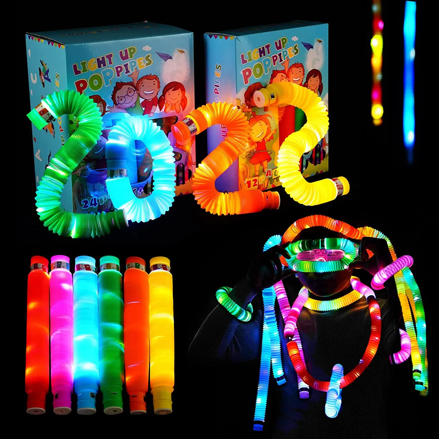 Fidget Toys glow in dark Light Up Pop Tubes Party Favors squeeze Tubes Stress Relief Toys