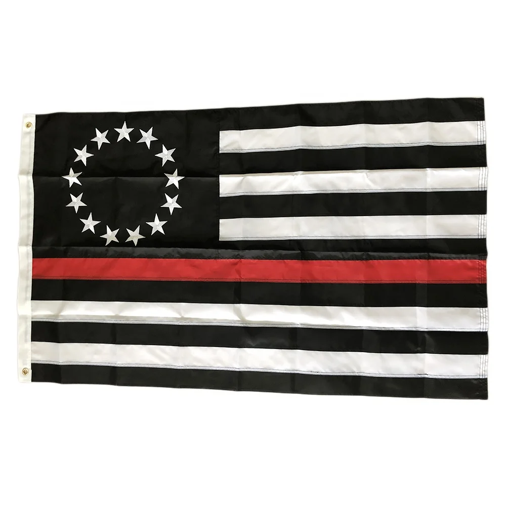 
3x5 FT Embroidered Thin Red Line Betsy Ross Flag 210D Sewn Stripes Stars 13 Stars American Flag Support Fireaman 