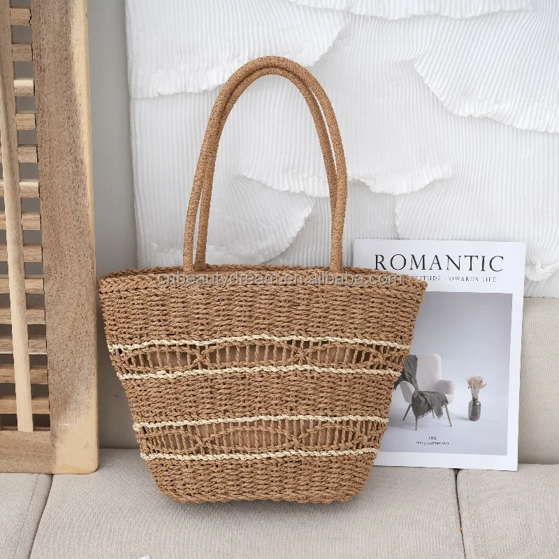 women Luxury Beach Summer Rattan Woven large Straw Tote  Handmade knitting Marocco Shoulder summer beach Bags for vacation