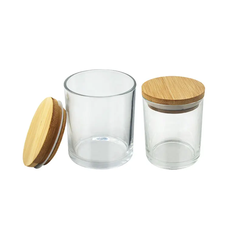 glass container candles 8oz bulk empty clear glass candle container with bamboo wood zinc alloy lid