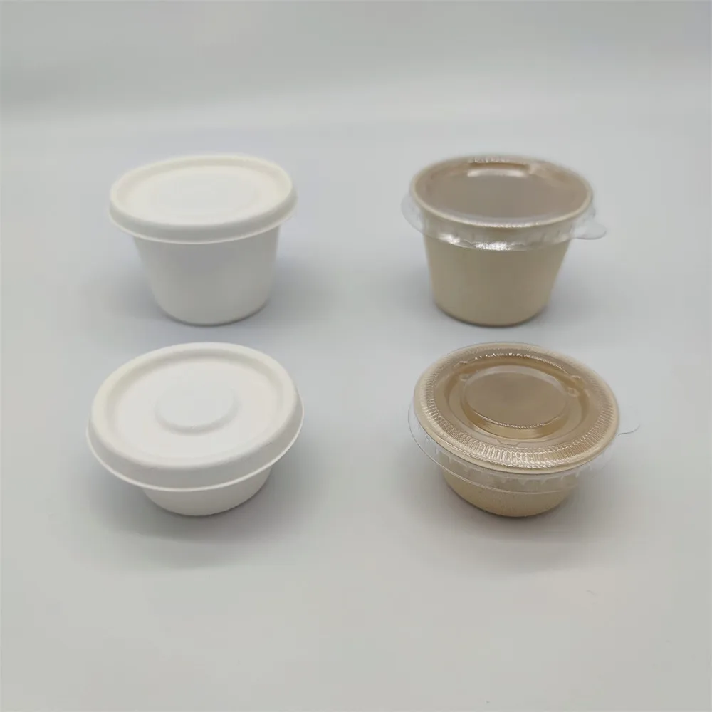 Disposable Biodegradable Compostable Sugarcane Bagasse portion cup with lid small sauce cup Sugarcane Bagasse cup