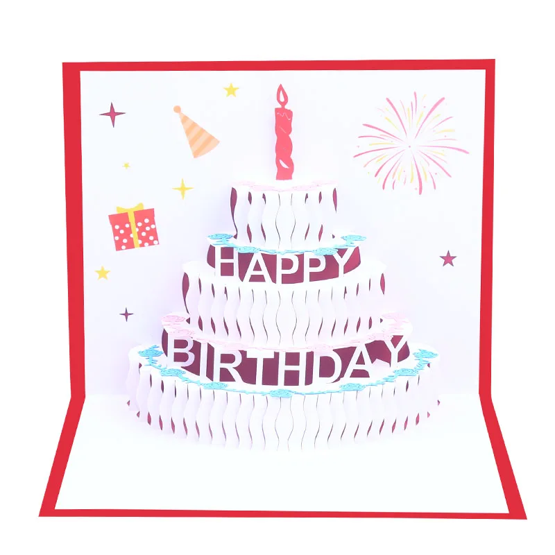 Customized Handmade Happy Birthday 3D Card Colorful Cute Cake Pop Up Greeting Cards For Kids Gift