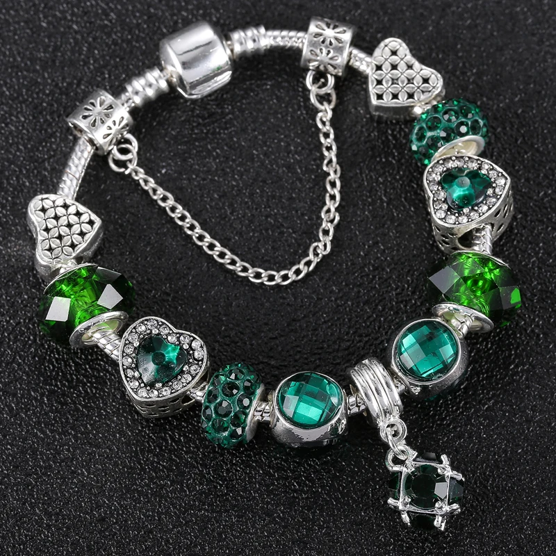 New Design Crystal Pendant Hollow Heart Cat Eye Bracelet Large Pore Bead Alloy Bracelet