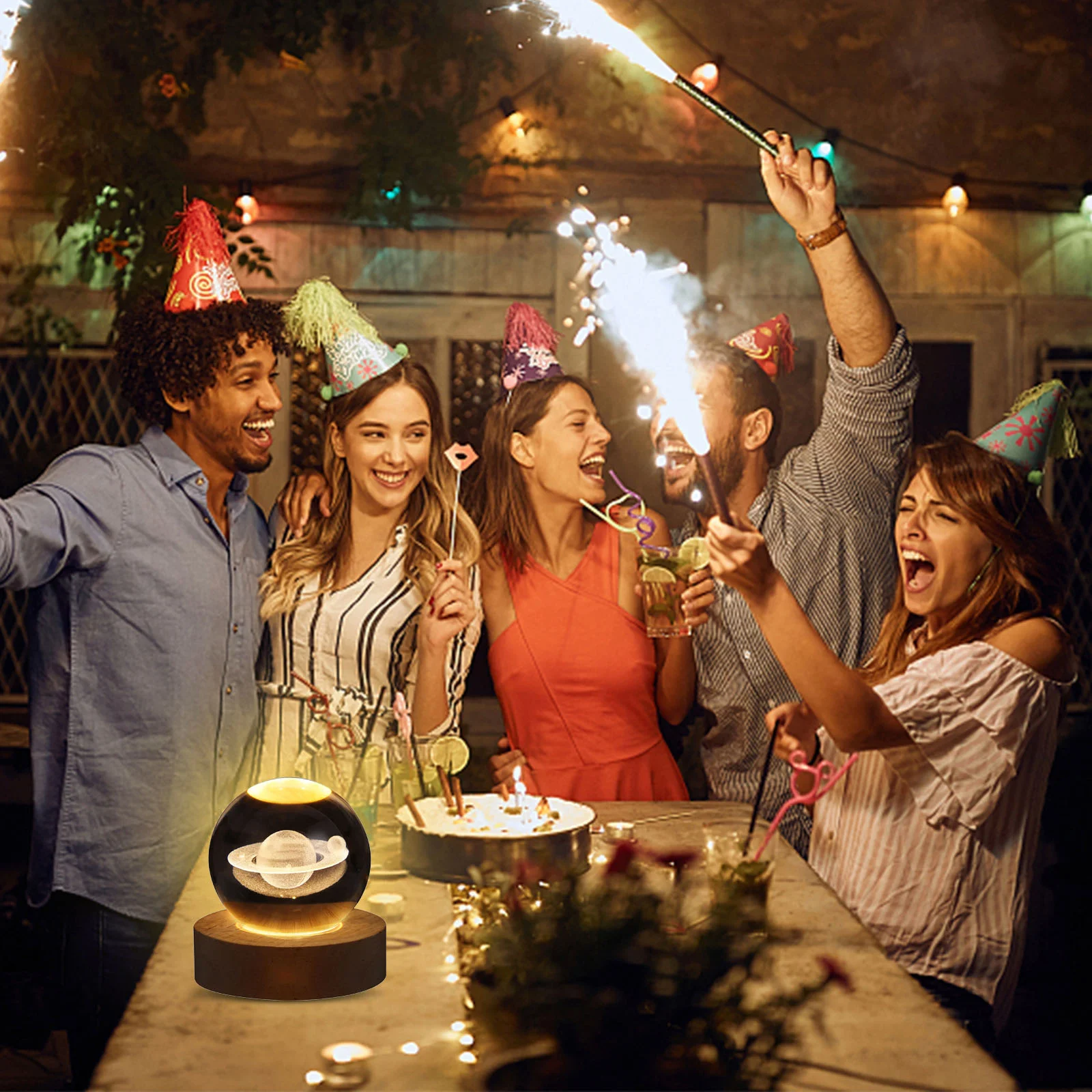 3D Crystal Ball Night Light Glowing Crystal Globe With Wood Stand Creative Decorative Ball Lamp For House Patio Hotel Birthday