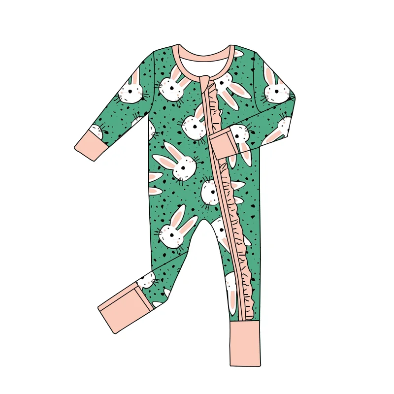 Hot Sale Cheap Factory Price Kids Clothing Bamboo Fabric Ruffled Concealed Zipper Long Romper Soft Baby Winter Pajamas