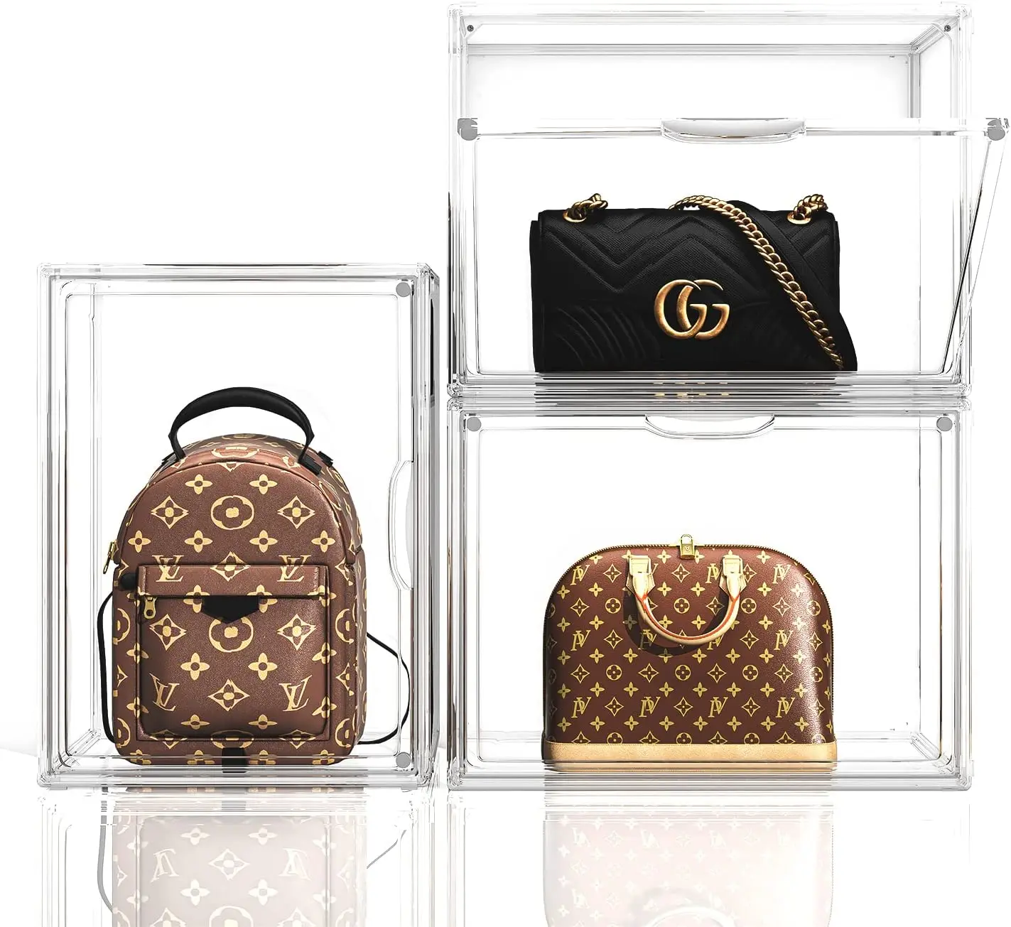 Hot selling new arrivals plastic acrylic bag storage box clear handbag organizer transparent storage container