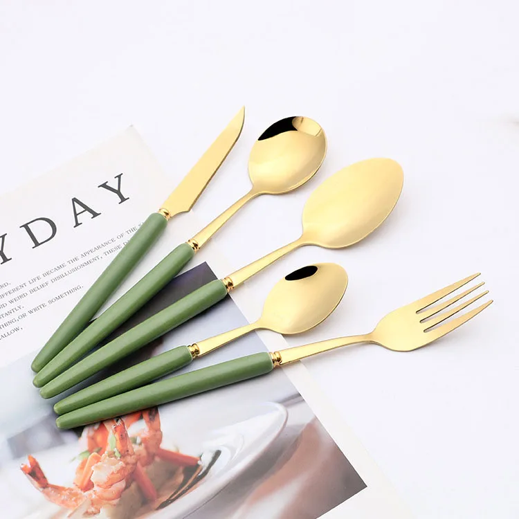 Luxury Ceramic Handle Knife Fork Spoon Tableware Hotel Restaurant Food Steak Dessert Silverware Cutlery