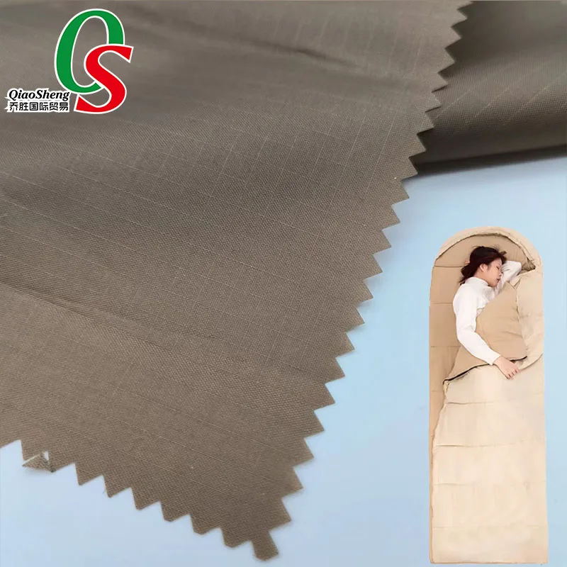 QY-2196 Polyester waterproof Rib-stop plaid taffeta 210T with PU PA coated for filled sleeping bag sack BIVY Fleabag
