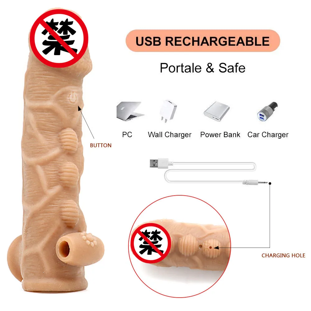 #5 Stud Strong Vibrating Soft Realistic Penis Sleeve Penis Extender Extension Dick Sleeve Lengthen Couple