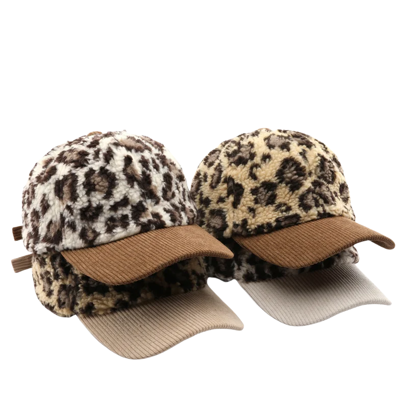 Низкая MOQ популярная Толстая плюшевая Меховая зимняя Кепка с вышивкой на заказ для женщин леопардовая бейсболка