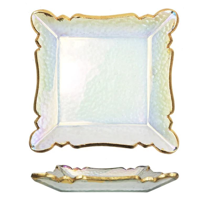 Nordic style luxury square cake plate with gold foil and luster cake plate set for table decoration