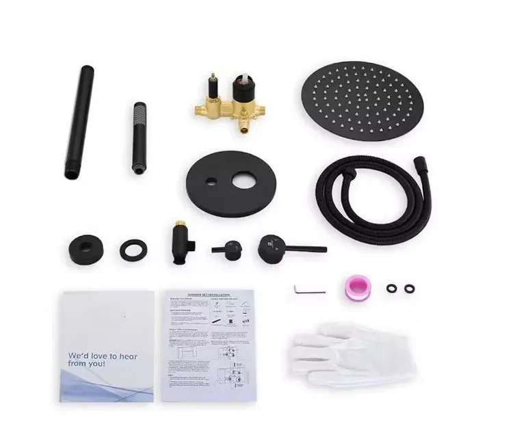 10 Inch Ceiling Mounted Shower Set Wall Mounted Hot and Cold Water Black Shower Mixer