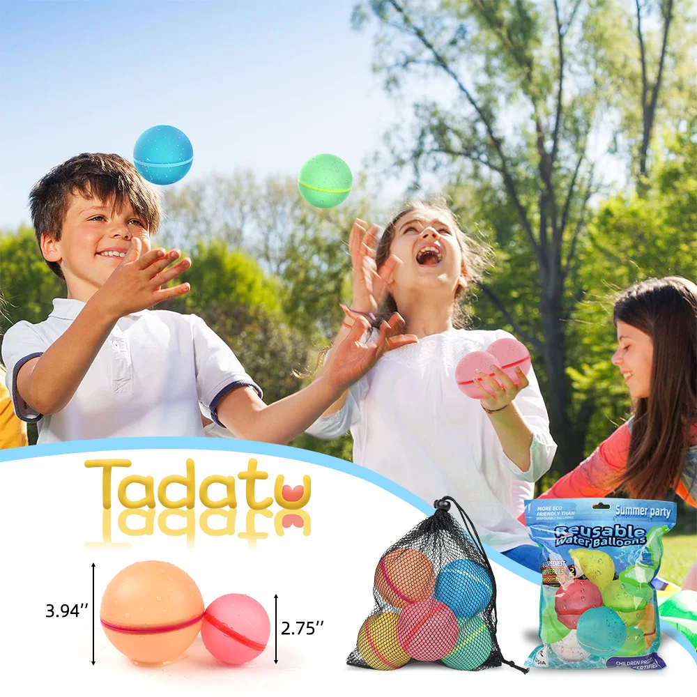 Tadatu 16PCS Reusable Water Balloons Magnetic Silicone Refillable Quick Fill Self Sealing Water Bomb Balloons with Mesh Bag