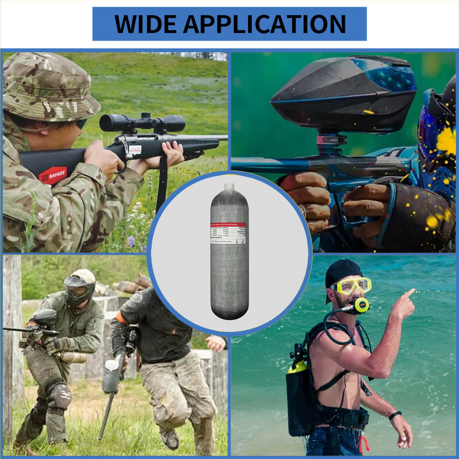 GP High Temperature Resistance High Pressure 4.7L 300bar 4500psi 30mpa Household CE PCP Scuba Diving Carbon Fiber Gas Cylinder