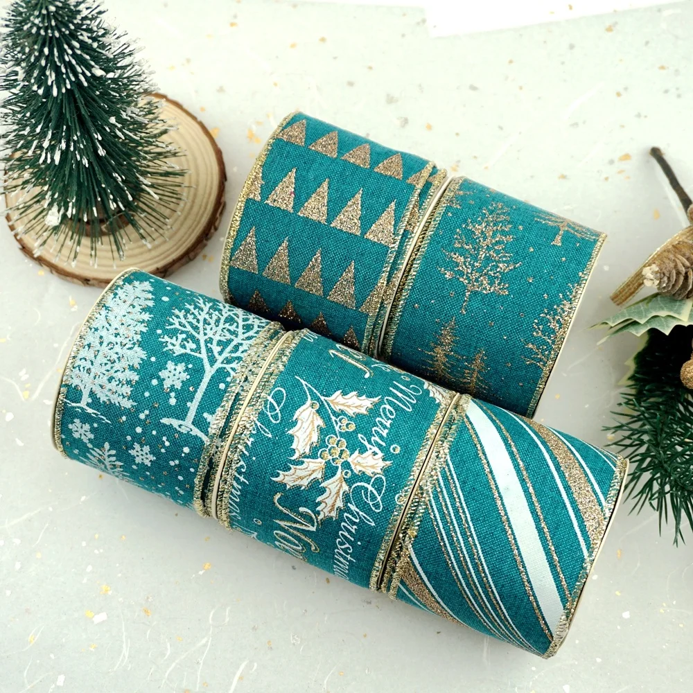 OEM 63MM/38MM Width Burlap Christmas Wired Edge Ribbon For Wreath Tree Decoration