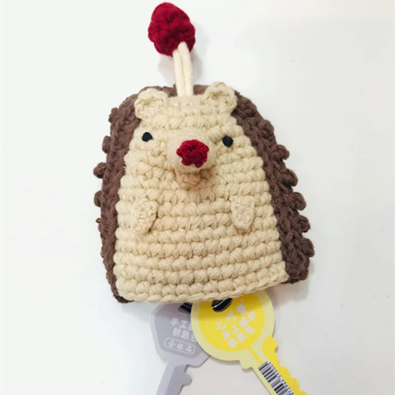 Handmade Hedgehog Woven Key Wrap Neck Deer Hair Thread Crochet Key Case