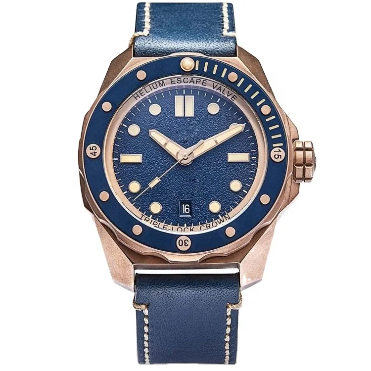Star Products Royal Old Radium Brushed Cusn8 Bronze Case NH35 Custom Italian Leather Strap Diving High Quality Watches