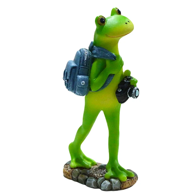 Creative Home Office Desktop Ornaments Trekking Little Frog Figurine Resin Garden Frog Statue