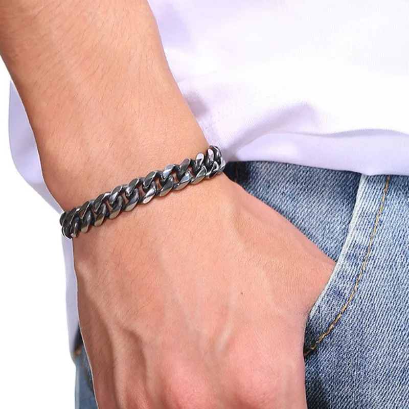 Wholesale Bracelets 3/5/7MM Six-Sided Hip Hop Jewelry Milled Miami 316 Stainless Steel Cuban Link Chain Bracelet for Man Women