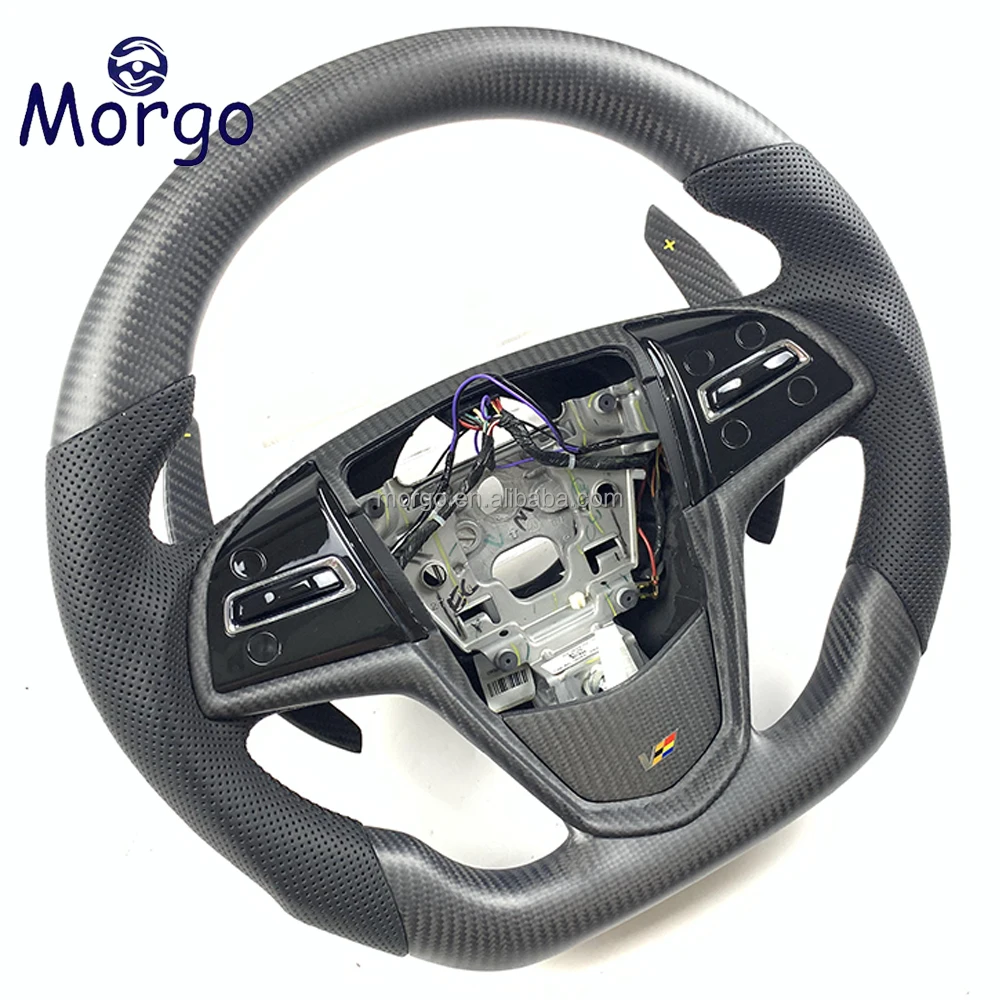 Matte Carbon Fiber SteeringWheel Fit For Cadillac CTS-V ATS XTS SRX CT6 XT5 XT6 CT4 XT4 Custom Perforated Leather Steering Wheel