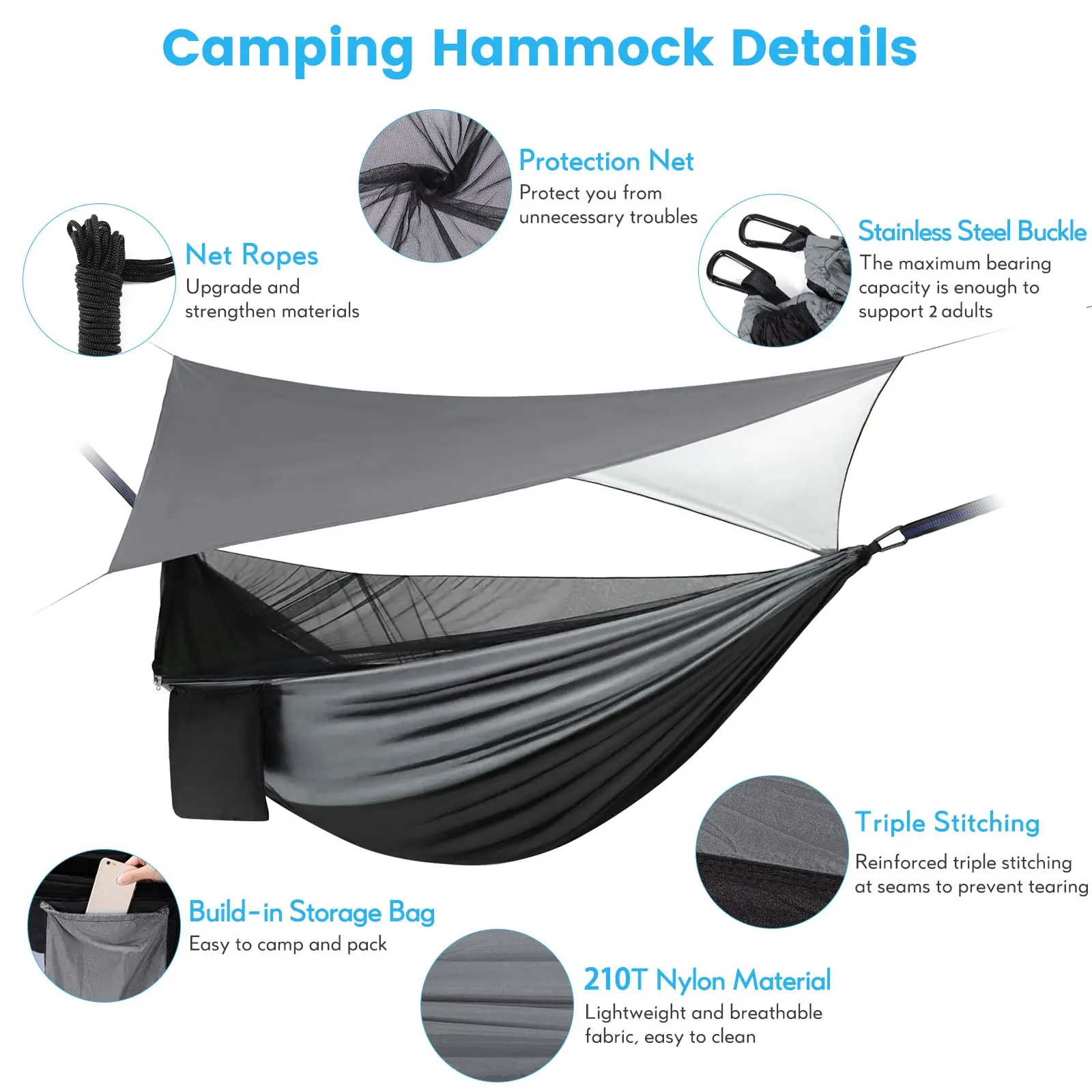 Picnic Supplies Parachute Hammock Portable 2 Person Outdoor 210T Nylon Modern Vietnam Outdoor Furniture Rope Customized Color