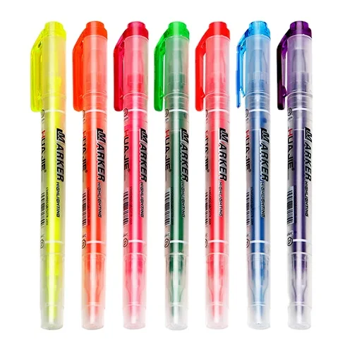 Custom diameter 2 ~3 mm Quick dry double head  highlighter annotated graffiti ledger pen 7colors oblique head marker