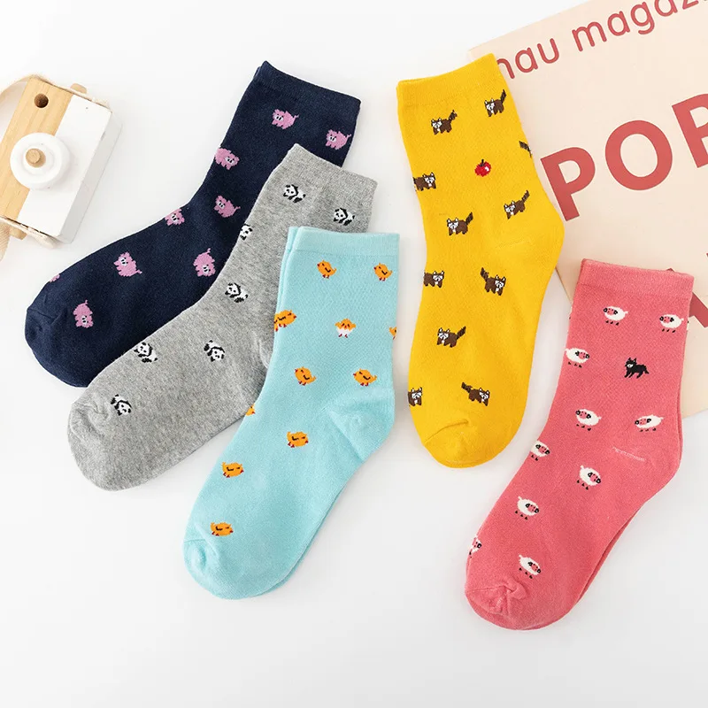 High Quality Women Custom Logo Cartoon Animal Socks Breathable Fashion Cute Panda Socks Sweat-absorbent Pig Sheep Cotton Socks