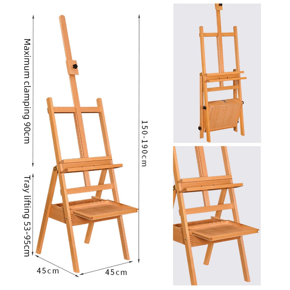 Panwenbo Beech Wood Foldable Easel Drawing Stand Painting Floor Easel Stand Fourlegged Easels With Solid Wood Drawers