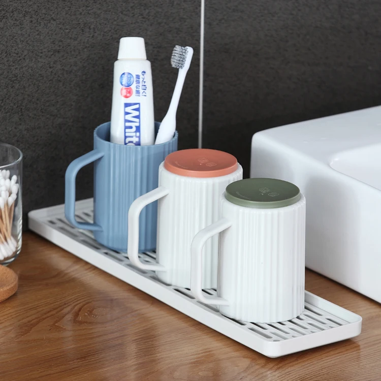 BPA Free Multipurpose Bathroom Gargle Toothbrush Holder Coffee Water Cup 13 oz Plastic Mug With Handle For Drinking