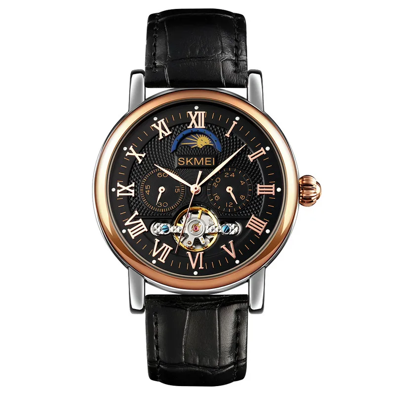 SKMEI M026 wholesale custom low moq luxury classical mechanical automatic leather men quartz watch for sale