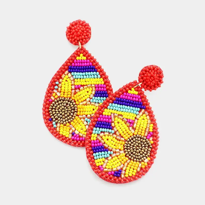 New fashion decorative party fashionable Seed Bead Sunflower Accented Teardrop Earring