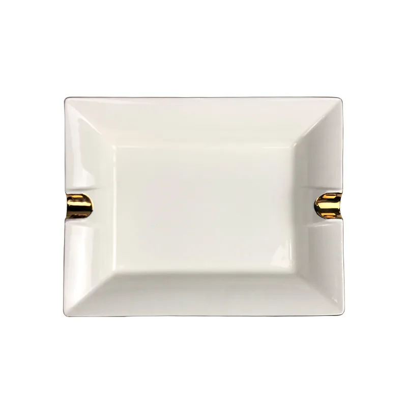 2024 Handmade Ceramic Ashtray Rectangle white cigar custom logo porcelain stoneware hotel office ash tray